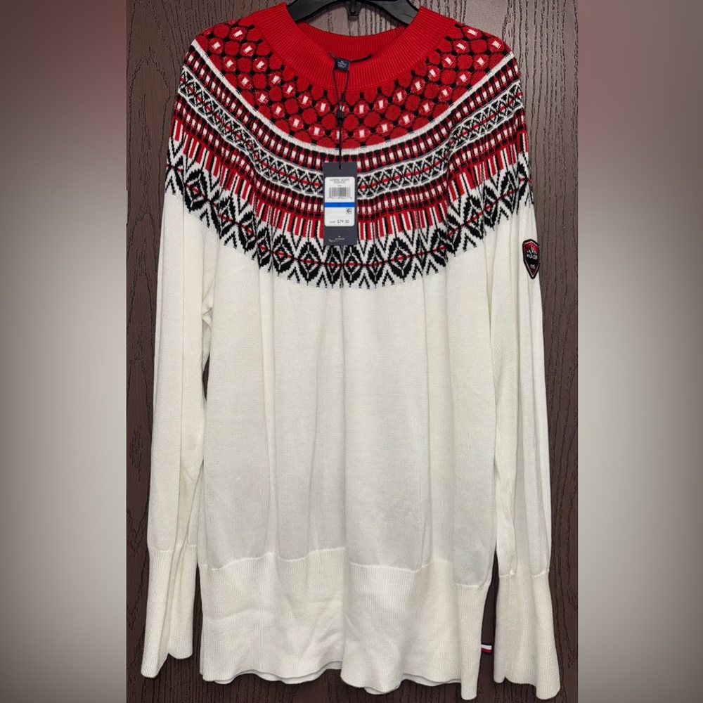 Tommy Hilfiger Red and Black Patterned White Sweater